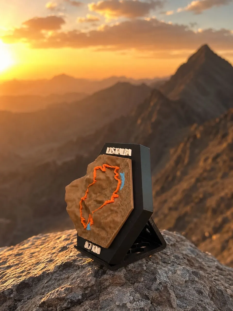 PORTABLE 3D HEX MAP DISPLAY — Premium stand-mounted relief for your proudest moment.