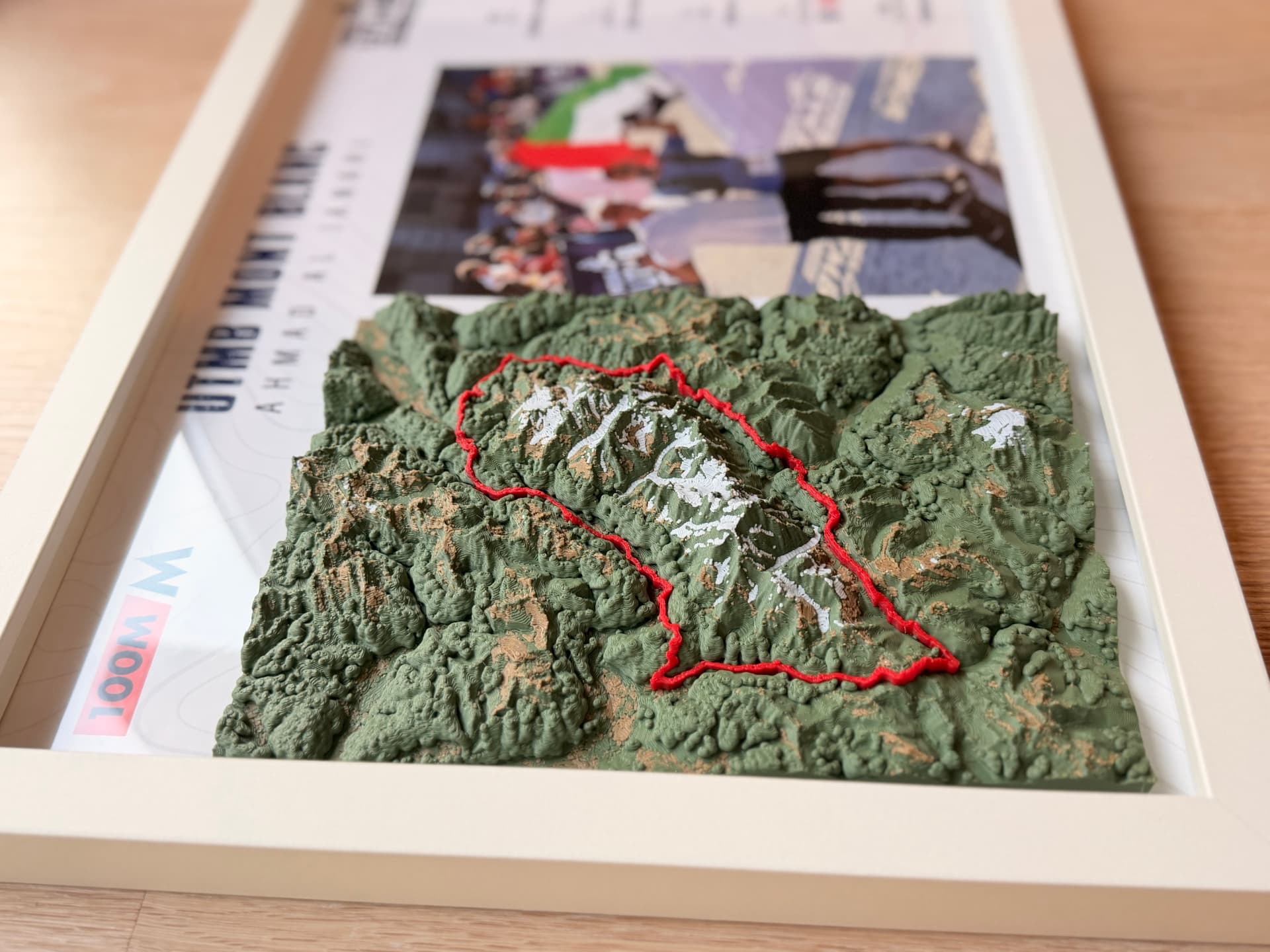 UTMB Mont Blanc — Relief Angle — Side angle showing the printed peaks, glaciers and raised red route.