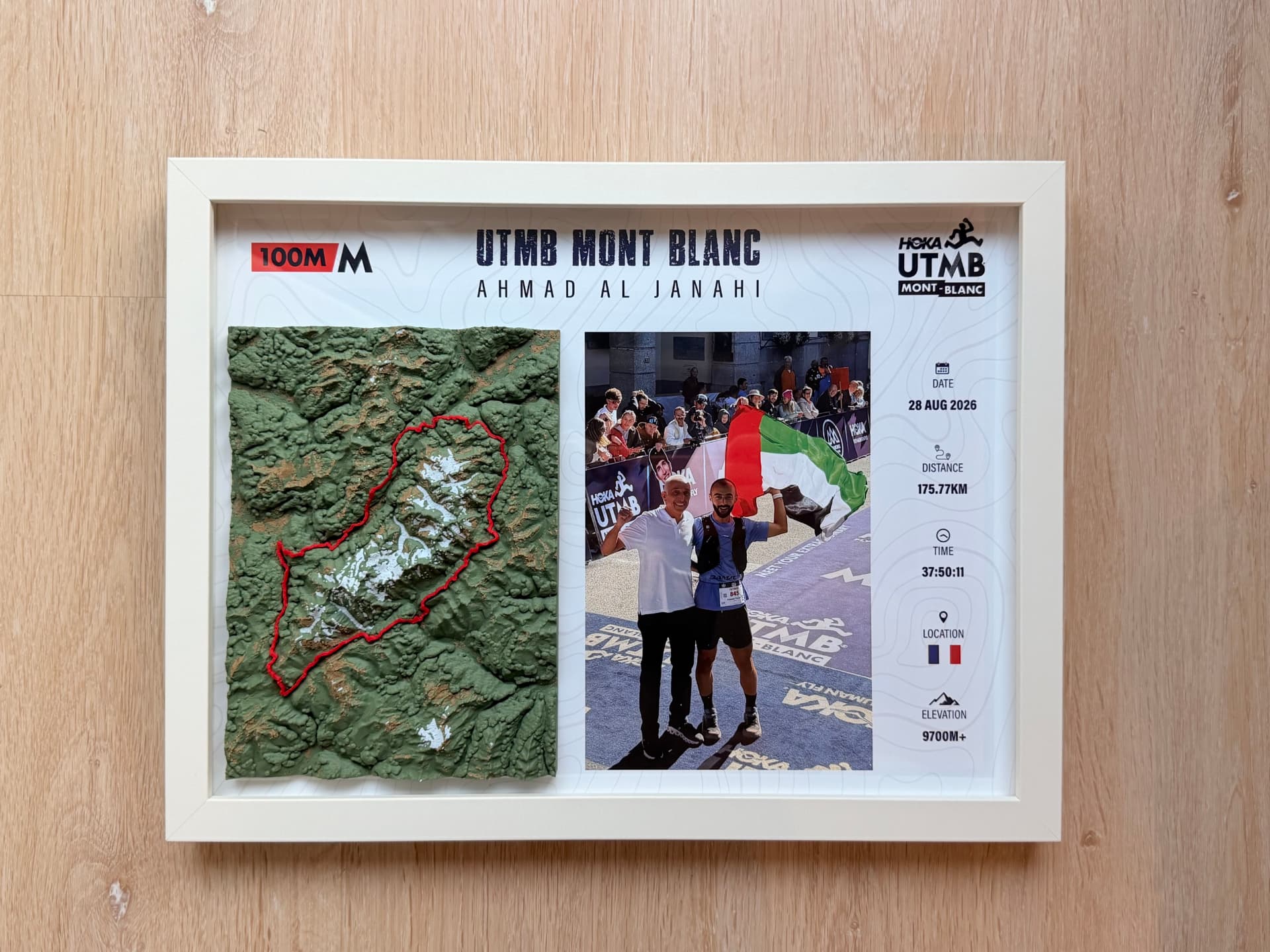 Evara3D UTMB Mont Blanc 175KM white frame with 3D terrain relief — Instagram @evara3d