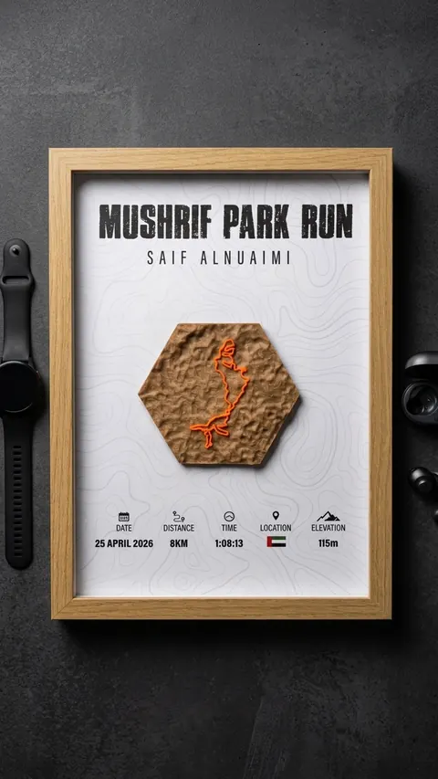 Mushrif Park Run — Oak Frame — Oak-framed 8KM Mushrif Park route.