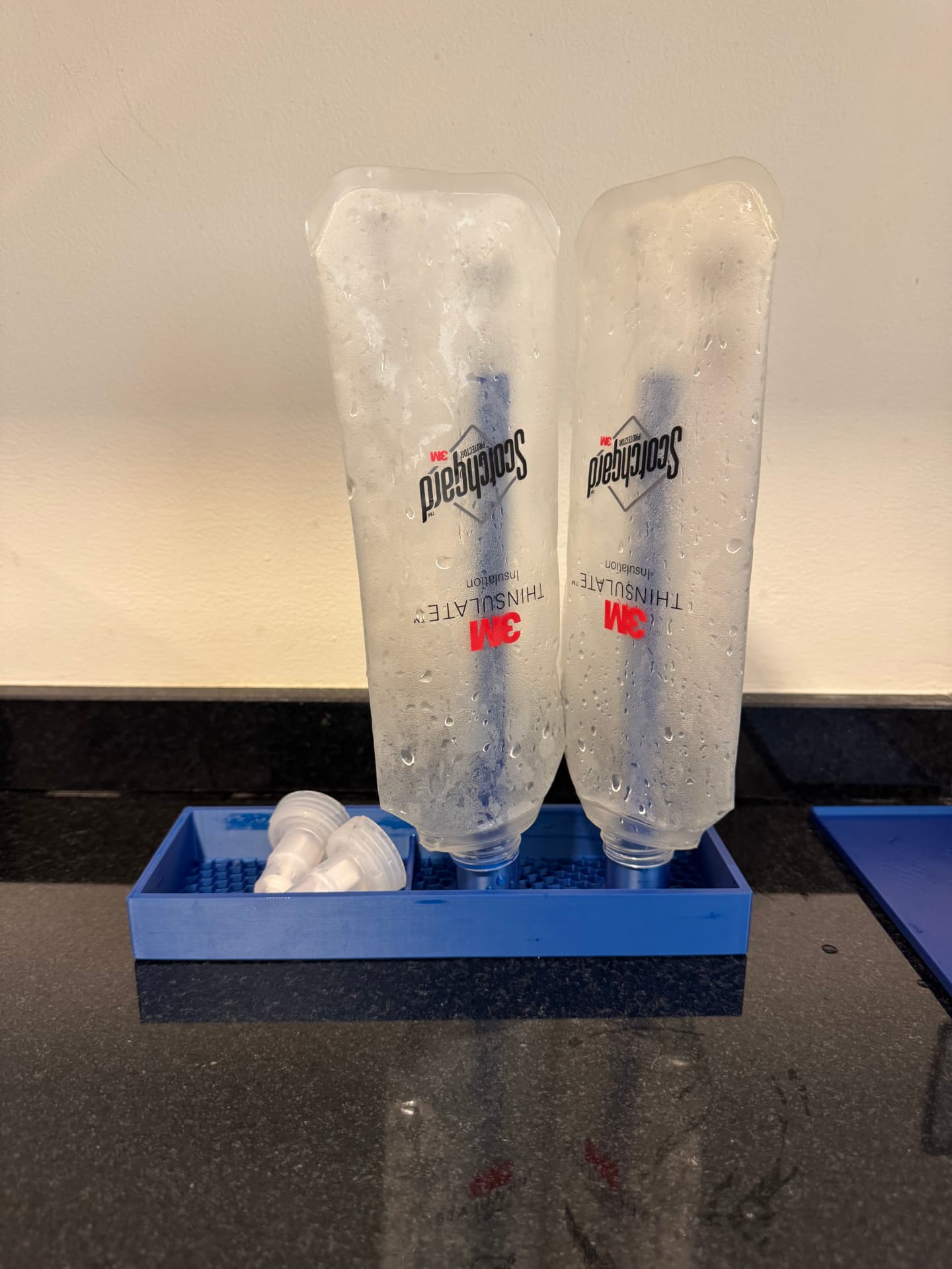 Flask Dry Stand — two soft flasks air-drying upright
