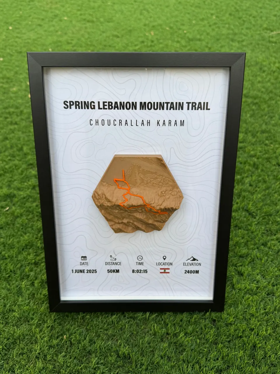Spring Lebanon Mountain Trail — Framed relief of the SLMT route — Choucrallah Karam.