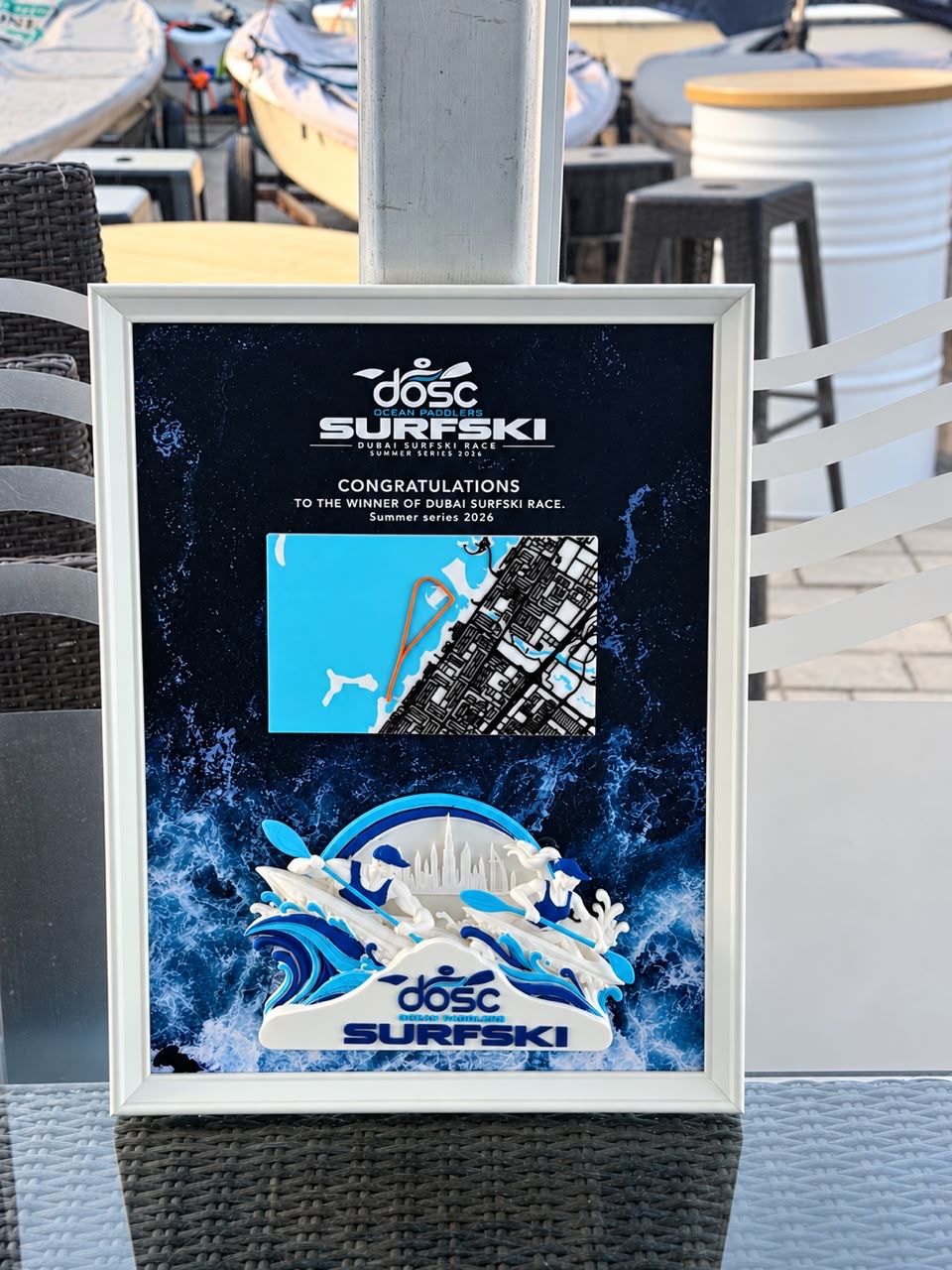 DOSC Surfski Dubai — Race Day — The winner's frame photographed at the Dubai Surfski Race venue.