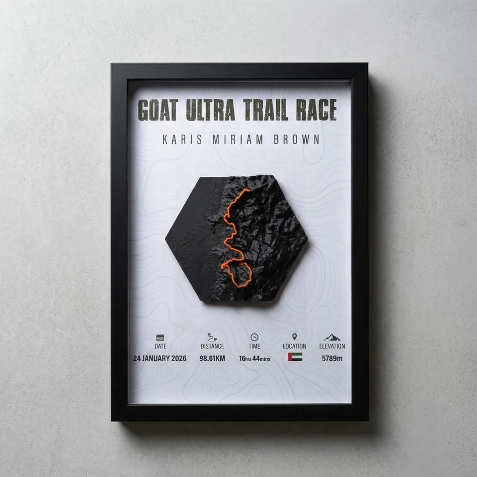 Keepsaker — 3D-printed topographic map frame, made in Dubai